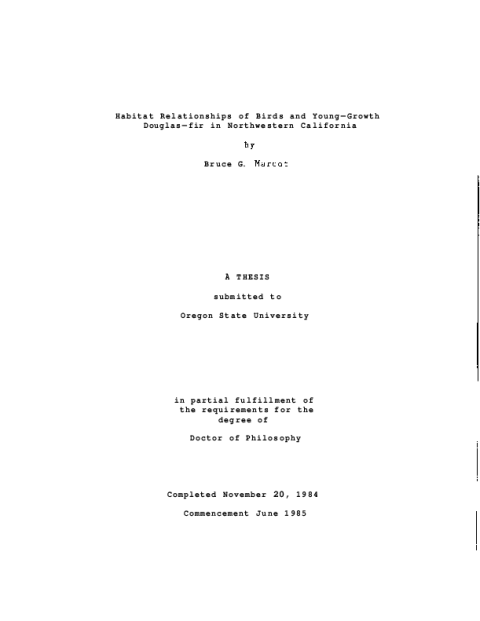 Habitat Relationships of Birds and Young Growth Douglas-fir in Northwestern California (Marcot dissertation) 